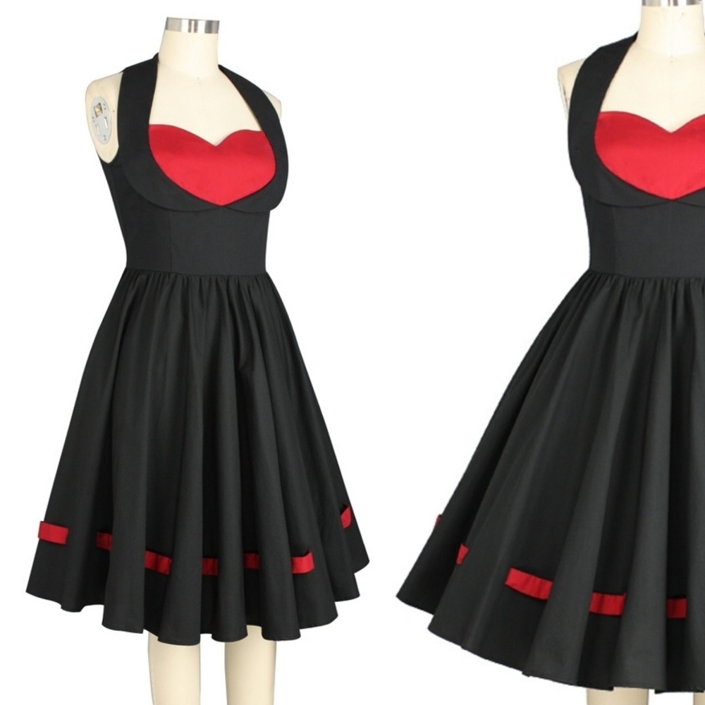 Pin Up Clothing Pocket Shelf Bust Dress 1950s Bow - Picture 2 of 8